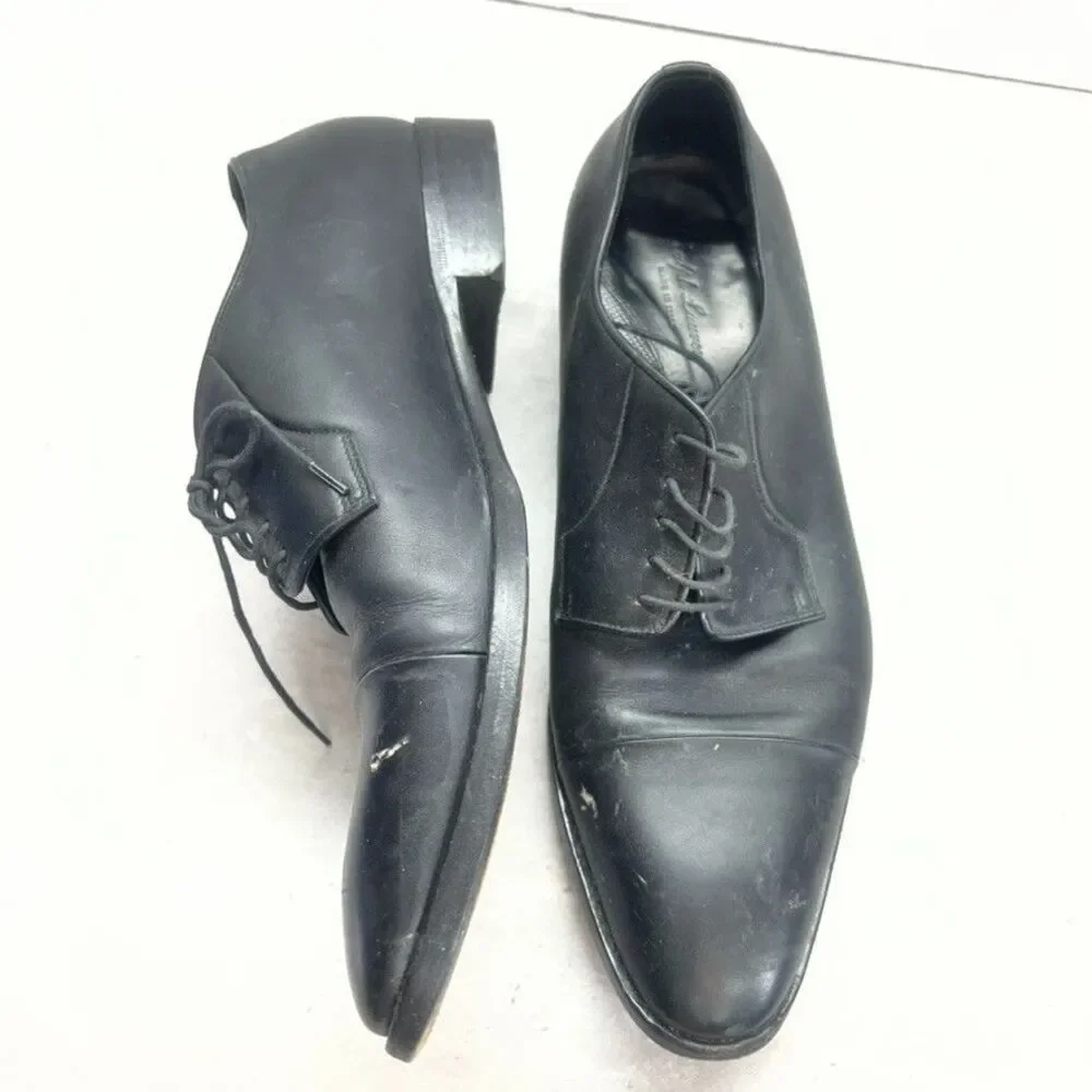 Ralph Lauren Lace-Up Almond Toe Black Leather Derby Dress Shoes Mens Size 10D